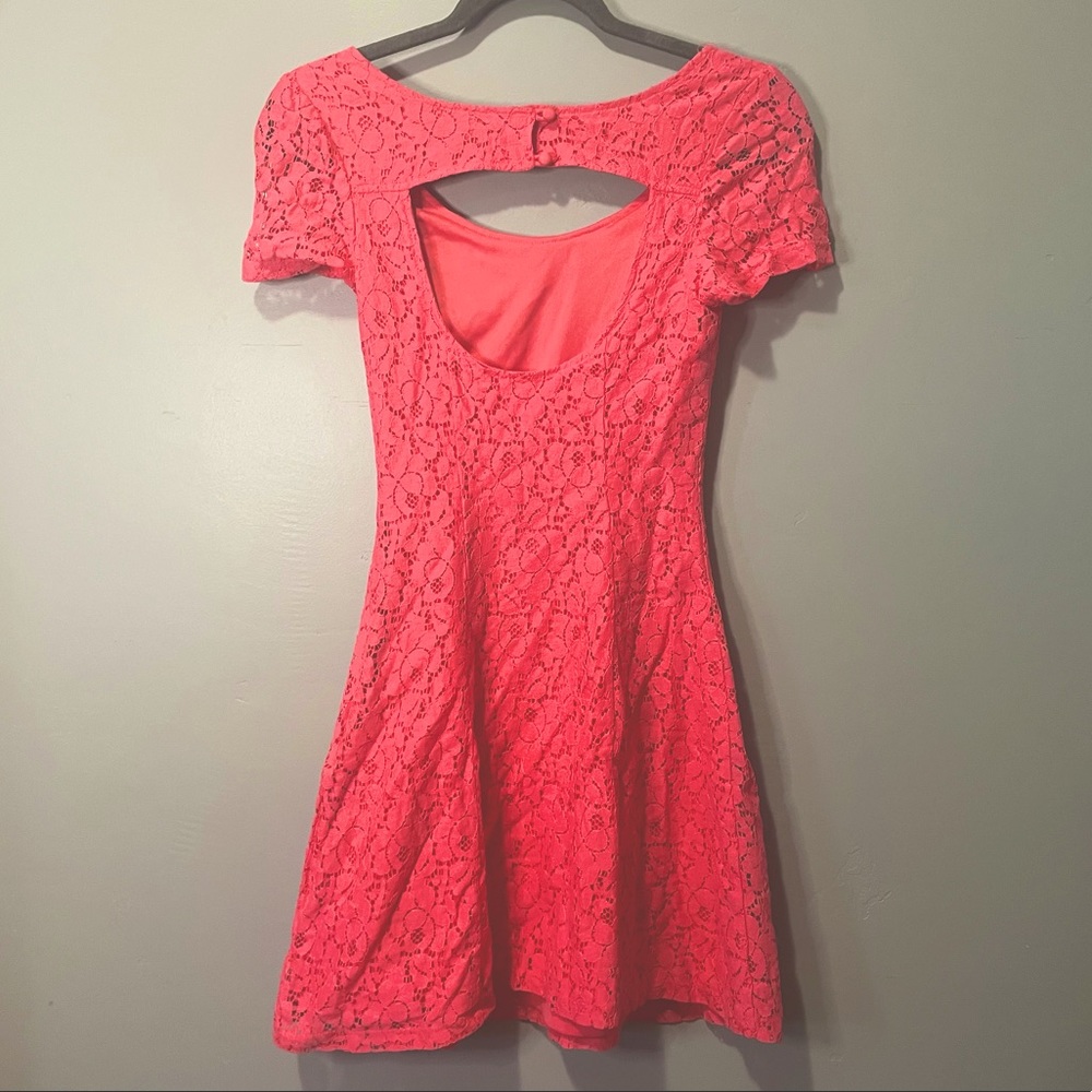 SM Coral Lace Skater dress with cutout